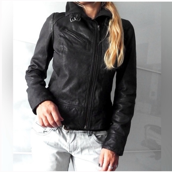 EUC All Saints Belvedere black leather moto style jacket - Picture 3 of 15